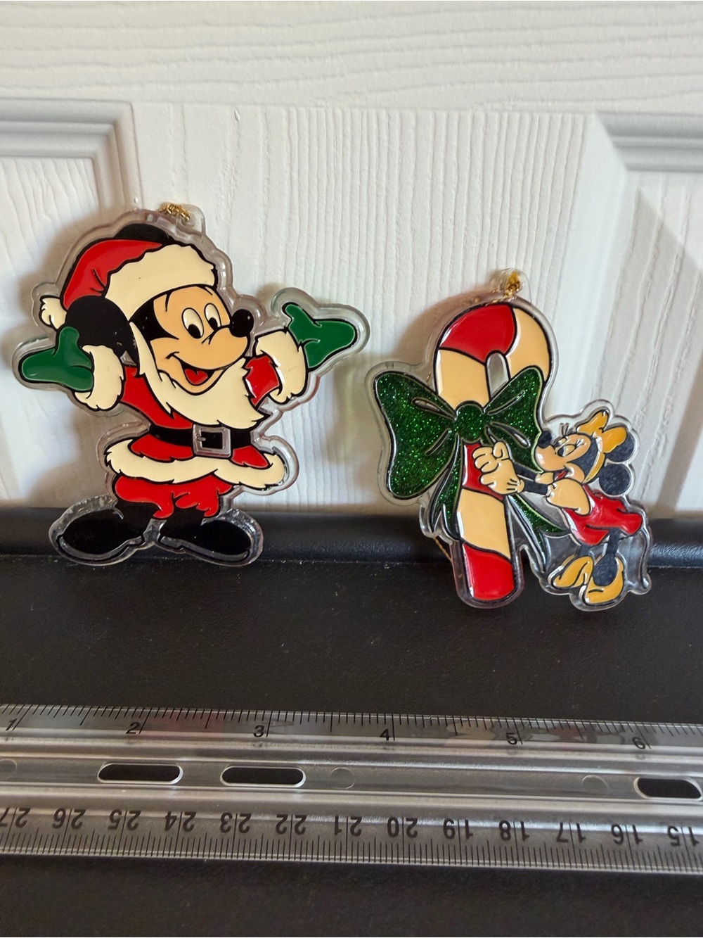 Disney Mickey & Minnie acrylic suncatcher Christmas Ornament Set - vintage